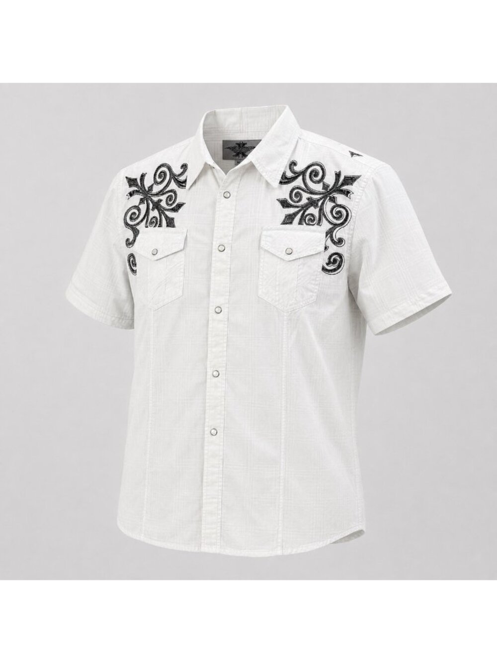Raw X Western Shirt Mens XL White Black Embroidered Snap Short Sleeve